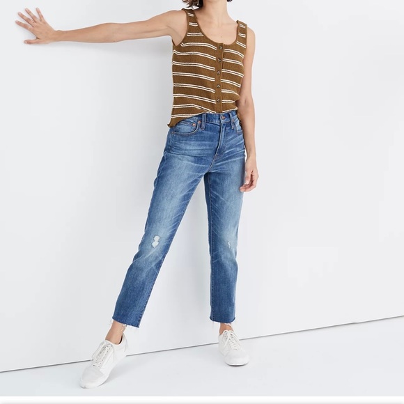 Madewell High-rise slim crop boyjean raw hem dover wash size 25 - Picture 2 of 11